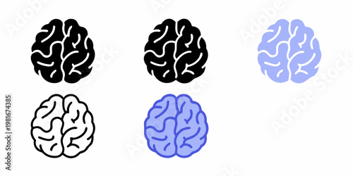 Illustrative depictions of human brains in varying colors and styles