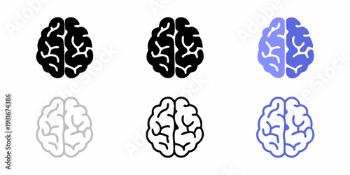 Stylized brain illustrations in varying shades of gray and blue