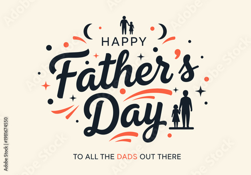 Happy Father's Day Graphic Design with Modern Typography and Father with Child Silhouettes on a Cream Background