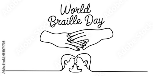 A black and white line art illustration commemorating the annual celebration of world braille day Vector, illustration