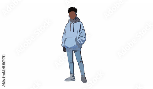 Stylish black teenage boy character vector in modern streetwear outfit minimalist cartoon design