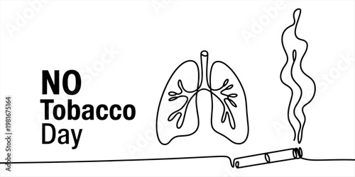 Minimalist line art illustration promoting no tobacco day with a human lung and burning cigarette Vector, illustration