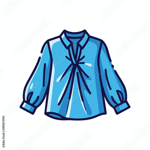 Stylish Blue Blouse with Puffed Sleeves and Tie Neck Design for Women