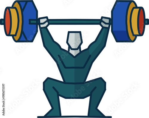 Strong weightlifter character lifting heavy barbell for fitness and bodybuilding promotion.
