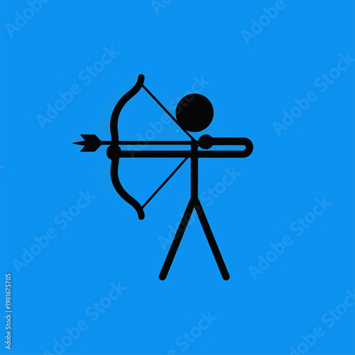 Archery stick figure icon with bow and arrow for sport club and competition design.