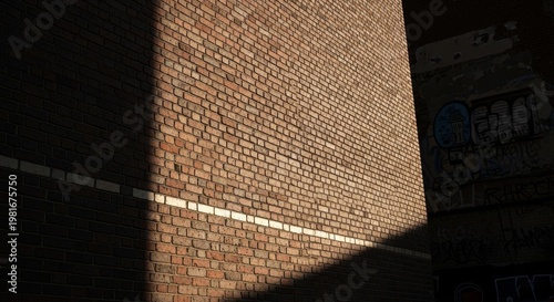 Sunlight and Dramatic Shadows Play Across an Aged Brick Wall Texture