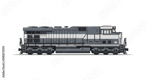 Powerful Diesel Locomotive Side View - Modern Freight Train Engine