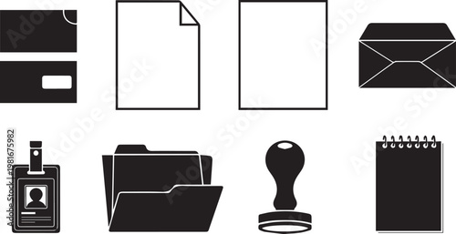 A collection of office supplies and stationery items on a white background