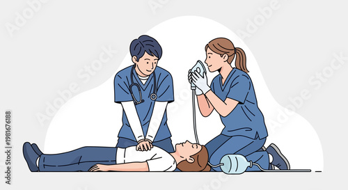 Medical Team Performing CPR and Ventilation on Patient