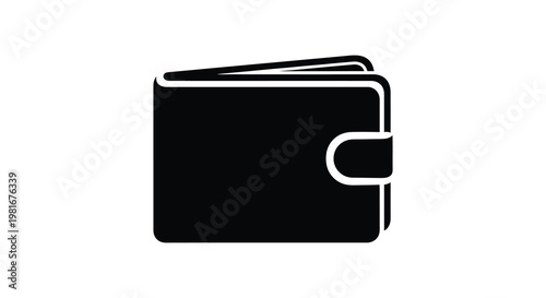 A simple black wallet graphic illustration with a modern flat design silhouette