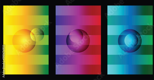 Abstract gradient spheres a colorful triptych of smooth blended hues