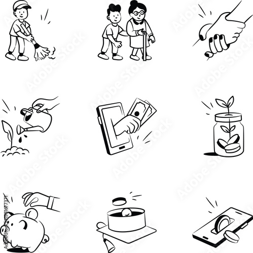 Collection of Doodle Style Donation Icons 