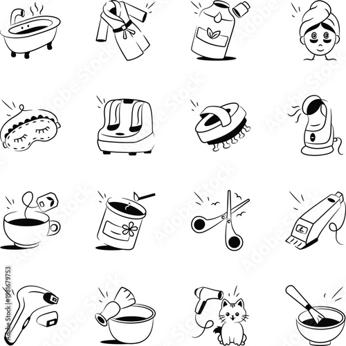 Collection of Hand Drawn Personal Care Icons 