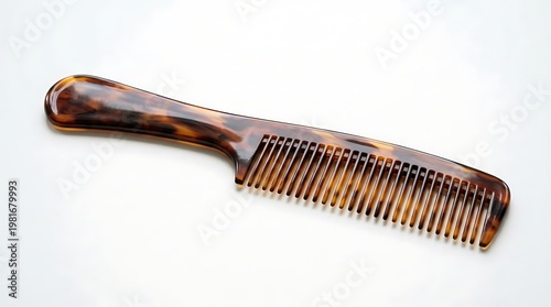 Elegant tortoiseshell comb with fine teeth for hair grooming and styling on neutral background