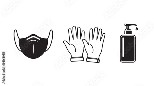 Face Mask Gloves Hand Sanitizer Icons For Health Safety Concepts