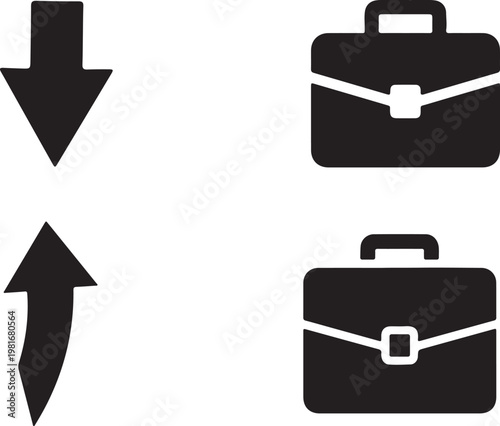Up and down arrows with briefcases indicating career direction or movement, Art & Illustration