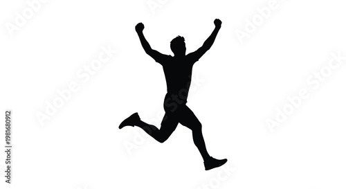 A triumphant man jumps for joy arms raised in a victorious pose silhouette