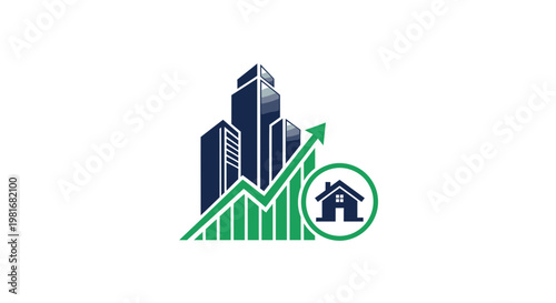 Real Estate Growth Chart with Modern Building and Home Icon