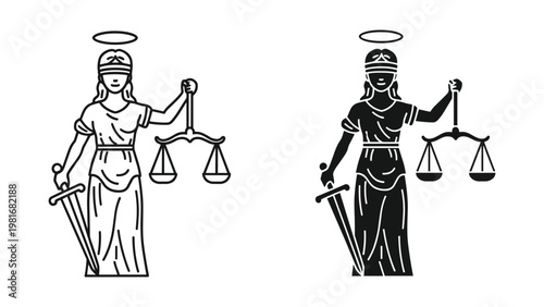 Lady Justice scale sword legal system illustration