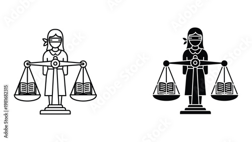 Woman on scale books justice equality concept