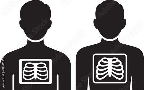 Silhouettes of human torsos with chest x-ray detail x ray rib cage silhouette illustration breathing clinical healthcare hospital information internal medicine radiograph radiology