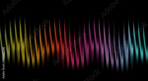 Captivating dark abstract background featuring a spectrum of vibrant rainbow colors arranged in dynamic, slightly wavy vertical lines.