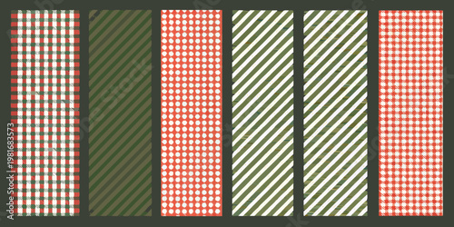 A collection of vertically oriented patterned fabric swatches