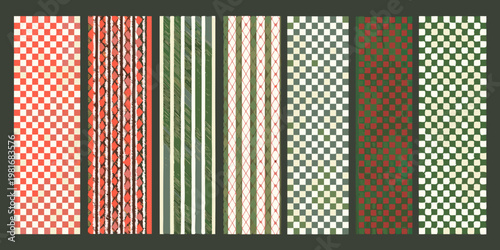 A collection of vertically oriented patterned fabric swatches