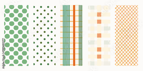 Four vertical bands displaying different patterned backgrounds