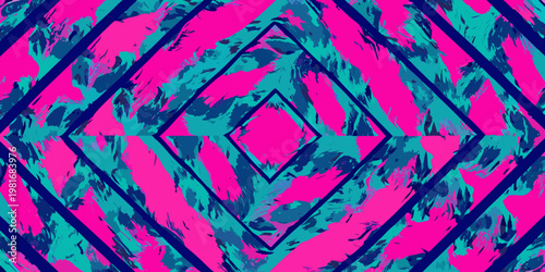Vibrant abstract geometric pattern with pink teal and dark blue hues