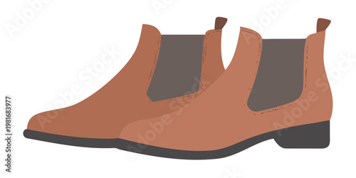 A pair of stylized terracotta colored ankle boots on a black background