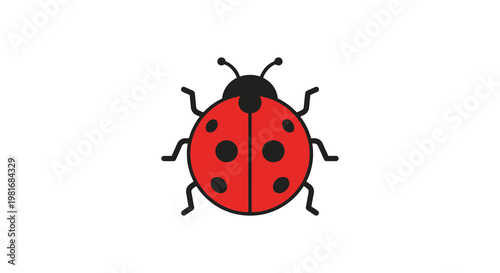A simple illustration of a red ladybug with black spots on a white background