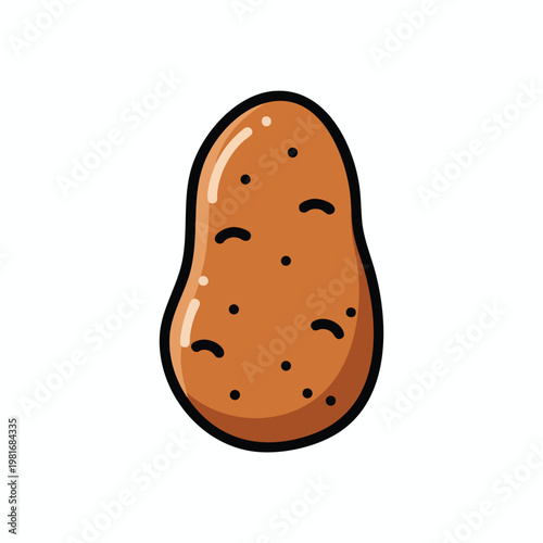 Cartoon Illustration of a Single Brown Potato on White Background