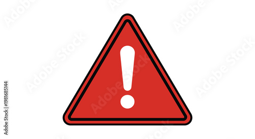 A red triangular warning sign with a white exclamation point