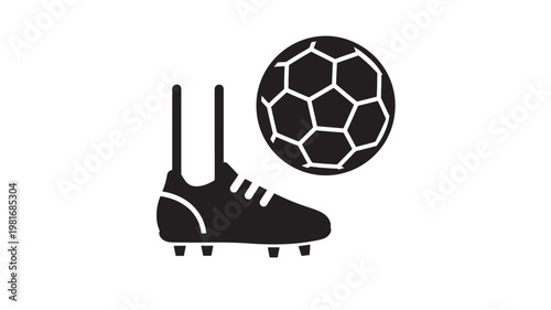 Soccer boot icon with hexagon ball silhouette, minimalist black design for sports, football, and fitness concepts