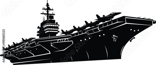 Military aircraft carrier vector silhouette with jets navy warship modern minimalist designMilitary aircraft carrier vector silhouette with jets navy warship modern minimalist design