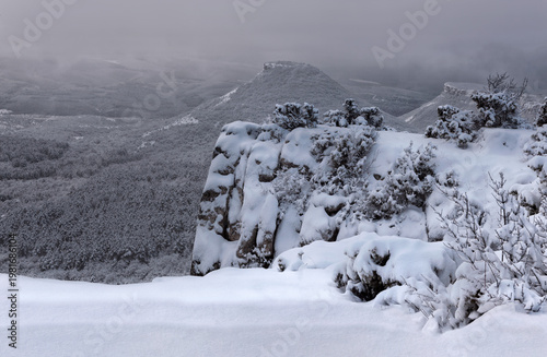 Winter landscape of the mount Tepe-kermen, Crimea