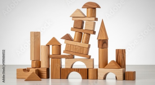 A Variety of Polished Wooden Building Blocks Stacked Creatively