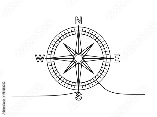 Compass navigation tool with north south east and west directions on transparent background