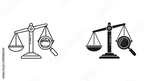 Scale magnifier balance measurement icons set