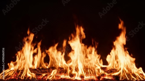 Glowing embers and sparks against dark black background