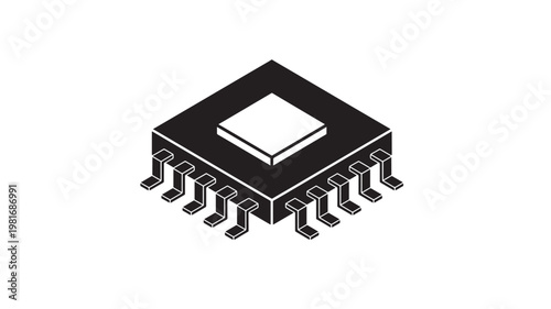 Blockchain core chip icon with interconnected network nodes and isometric 3D circuit style for technology branding