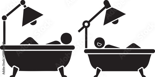 Person lying in bathtub under heat lamp with relaxing wellness treatment soothing relaxation serenity tranquility recreation lifestyle cleanliness bathroom interior domestic infrared