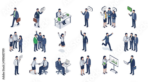 A collection of business people in various professional settings and poses