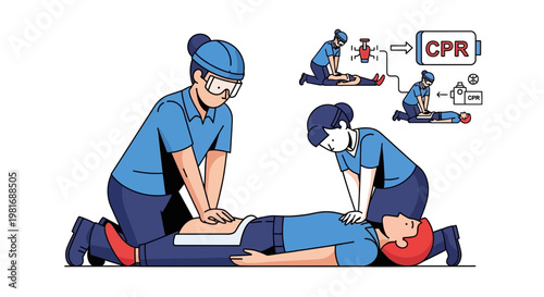 CPR Training: Rescuers Practice Life-Saving Technique on Mannequin