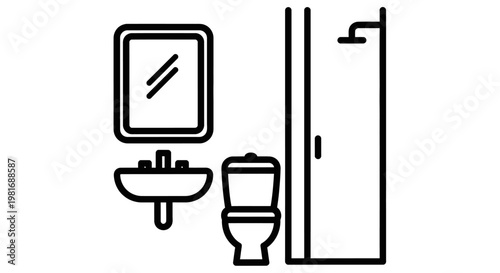 Minimalist Bathroom Fixtures Outline Icon Set.