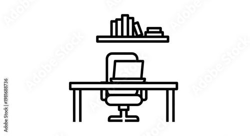 Minimalist Line Art of a Home Office Desk Setup.