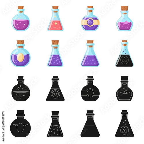 Laboratory glassware and chemical flasks.