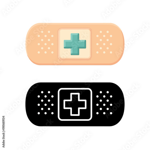 Medical band aid with cross symbol.
