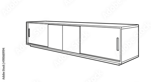 Modern Sliding Door Cabinet Line Art Illustration.